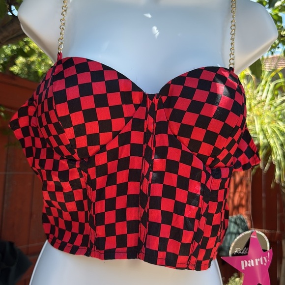 Red and Black Checkered Bustier Top - Picture 3 of 4